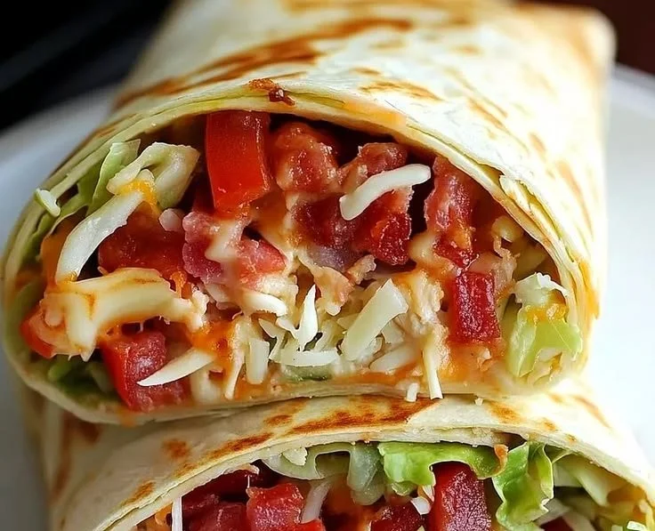 BLT wraps made with bacon, lettuce, and tomato in a tortilla for meal prep
