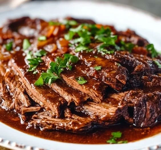 Delicious braised beef brisket served with savory sides