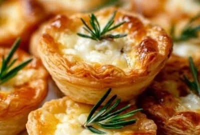 Brie Jam Puff Pastry Bites served on a decorative plate