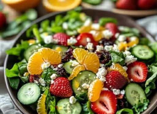 Bright spring salad with citrus vinaigrette served in a bowl.