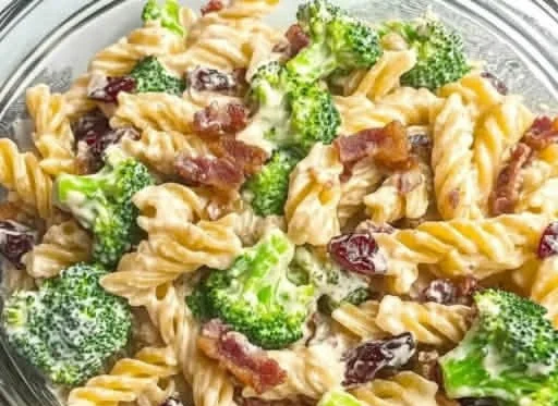 Delicious broccoli pasta salad served in a colorful bowl for gatherings