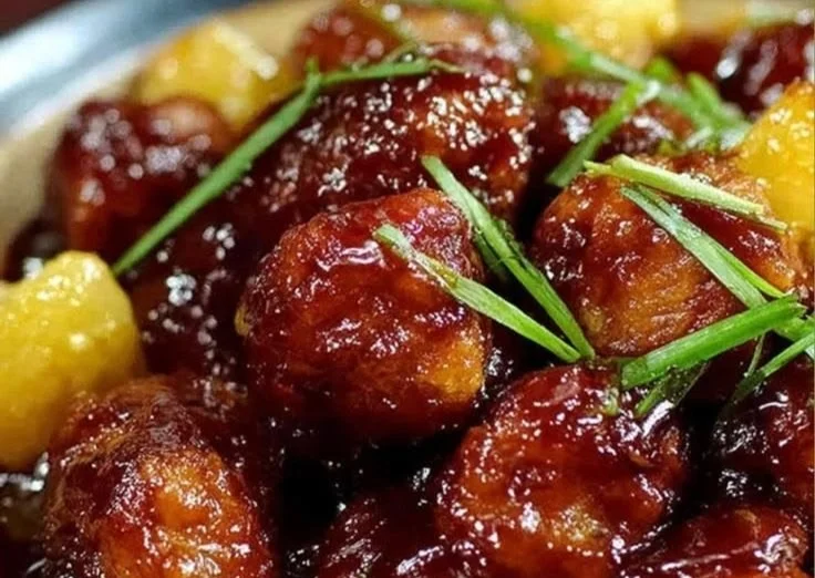 Delicious Brown Sugar Pineapple Chicken garnished and served on a plate