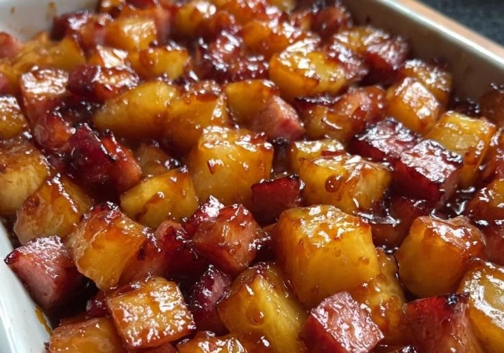 Delicious Brown Sugar Pineapple Ham Bake ready to serve for the holidays