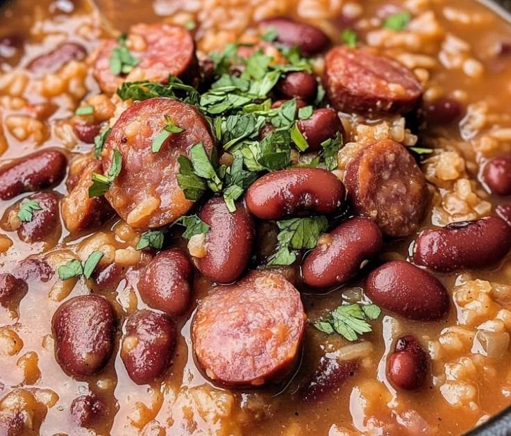 Bowl of Cajun red beans and rice cooked in a slow cooker