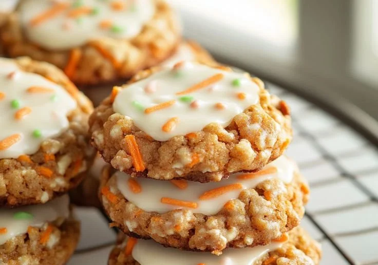 Delicious homemade carrot cake cookies with nuts and frosting