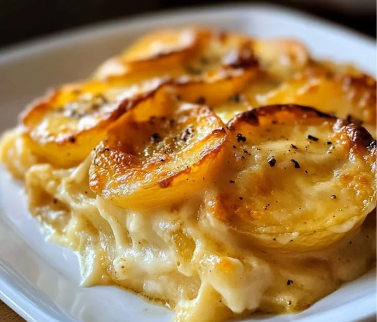 Delicious cheesy scalloped potatoes baked to perfection with creamy layers.