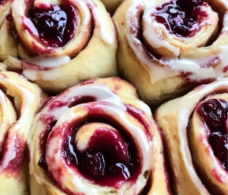 Delicious cherry-infused cinnamon rolls with homemade filling on a plate