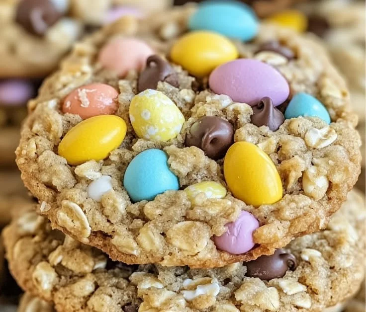 Chewy Cadbury Egg Oatmeal Chocolate Chip Cookies fresh out of the oven