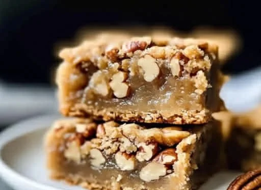 Delicious chewy pecan chewies dessert served on a plate with pecans