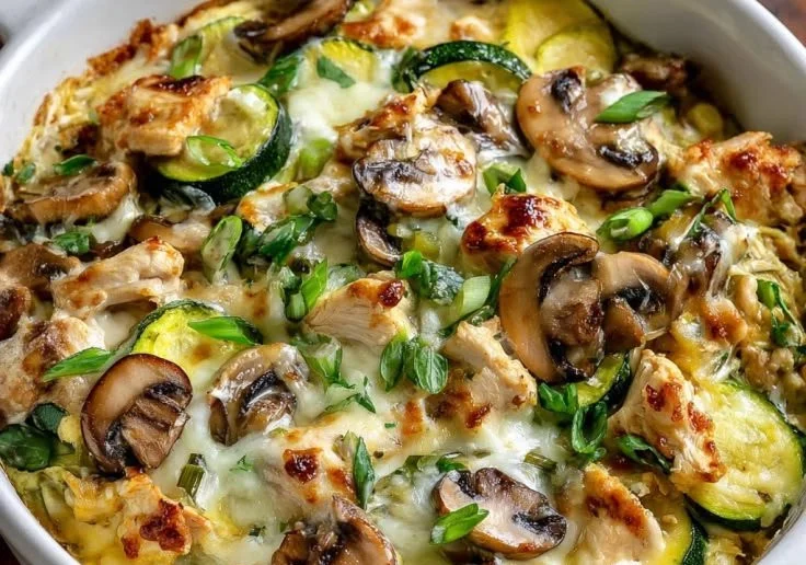 Chicken Bake with Zucchini and Mushrooms dish on a plate