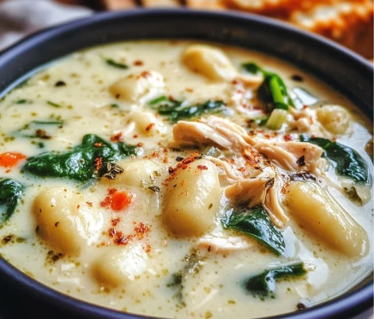 Creamy Chicken Gnocchi Soup inspired by Olive Garden recipe