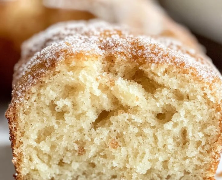 Cinnamon Sugar Donut Bread fresh out of the oven, topped with sweet cinnamon sugar.