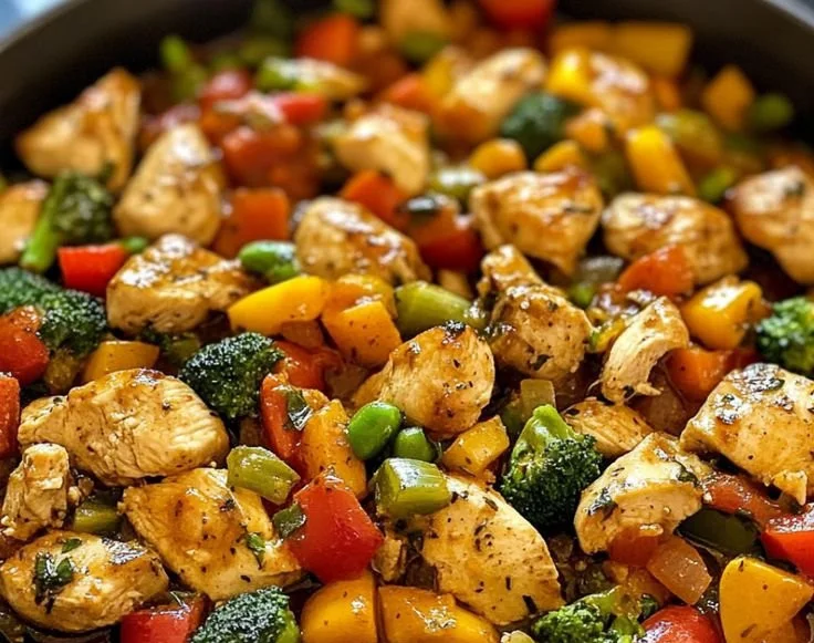 Colorful One-Pot Chicken with Vegetables ready to serve