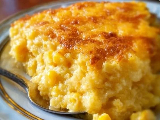 Delicious corn casserole served in a baking dish, perfect for family meals.