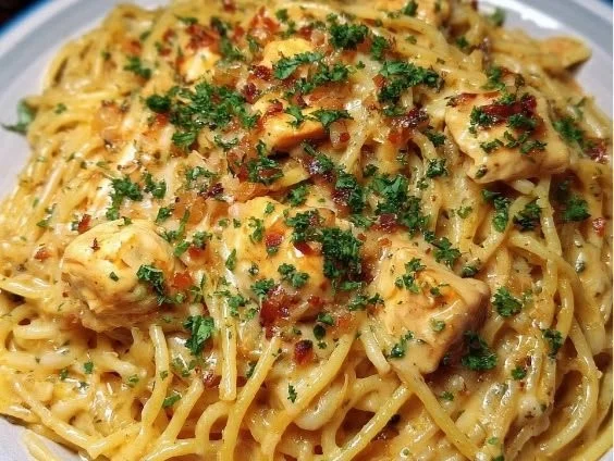 Creamy Monterey Chicken Spaghetti dish served in a bowl