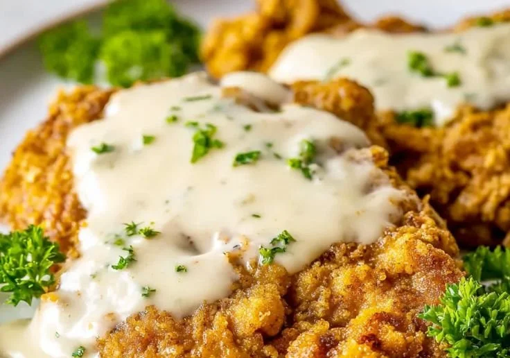 Crispy chicken fried steak served with flavorful country gravy