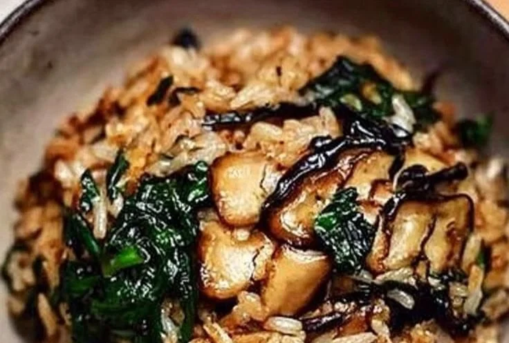Crispy Kale and Shiitake Fried Rice served in a bowl