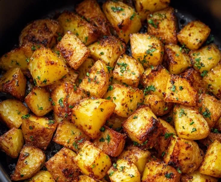 Golden crispy potatoes made in an air fryer for a healthier option