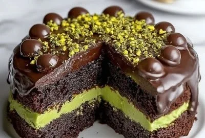 Delicious Dubai Chocolate Cake with Pistachio Cream and Kataifi Topping