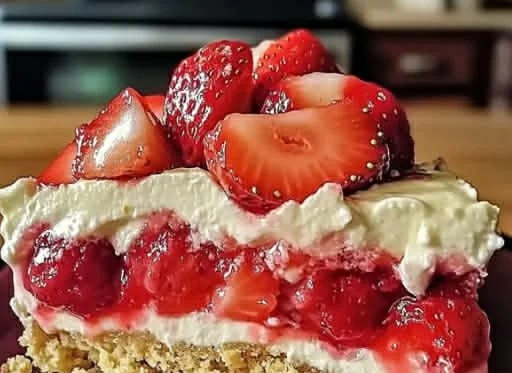 Easter Strawberry Cheesecake Dump Cake on a festive table