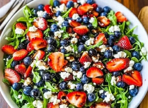 Fresh arugula salad with mixed berries and a light dressing
