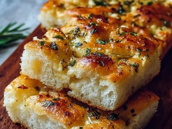 Homemade Garlic Parmesan Focaccia Bread fresh out of the oven
