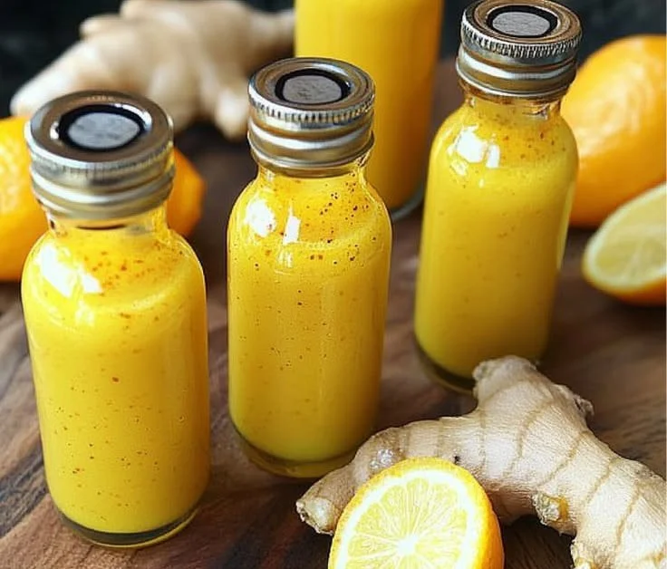 Ginger wellness shots for a health boost with spicy ingredients.