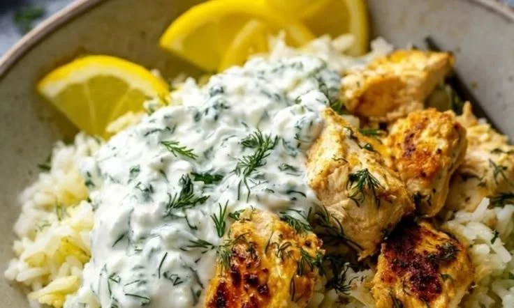Baked Greek chicken casserole with vegetables and herbs in a dish
