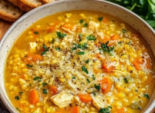 Delicious bowl of Italian Penicillin Soup garnished with herbs and spices