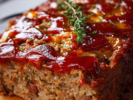 Healthy BBQ Turkey Meatloaf served with fresh vegetables on a plate