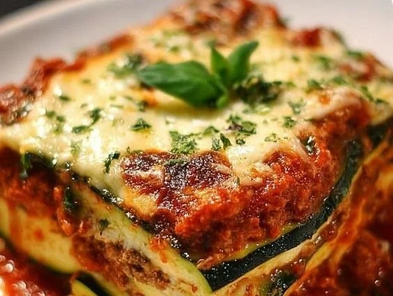 Delicious hearty zucchini lasagna baked to perfection.