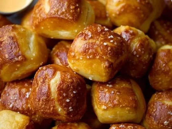 Delicious homemade soft pretzel bites served with a side of mustard