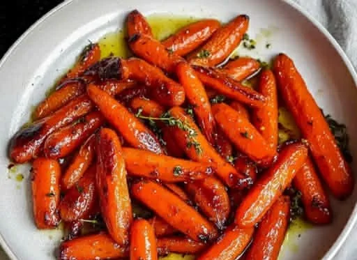 Delicious honey roasted carrots on a plate, perfect side dish for any meal.