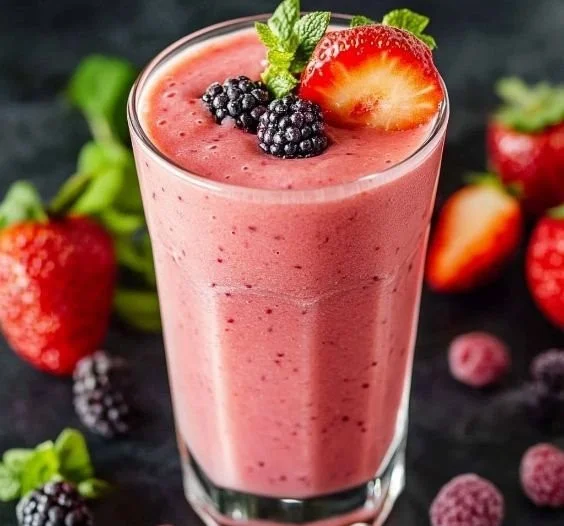 Homemade fruit smoothies with fresh ingredients in a glass.