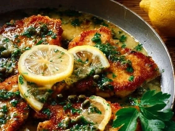 Delicious Ina Garten chicken piccata served with lemon and capers