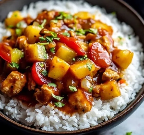 Instant Pot chicken with pineapple and rice dish
