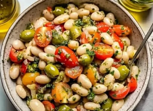 Fresh Italian white bean salad with vegetables and dressing