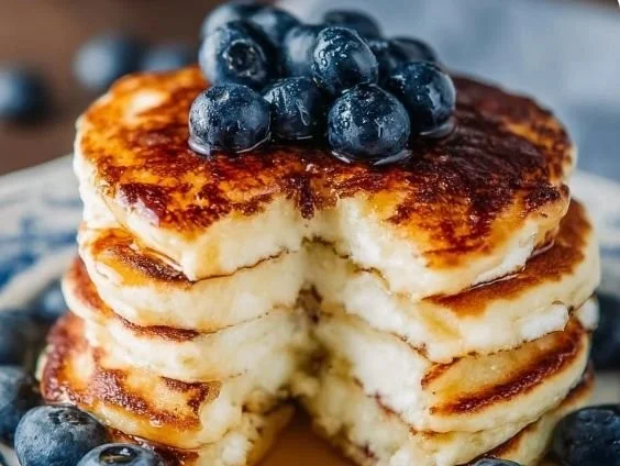 Delicious Keto Cottage Cheese Pancakes served on a plate with fresh berries.