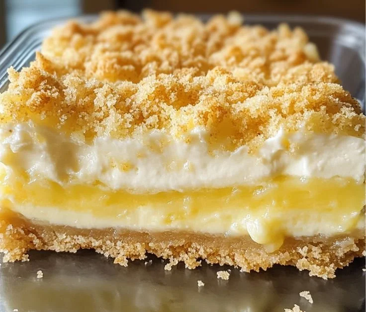 Lemon Cream Cheese Dump Cake with a golden crust and creamy filling.