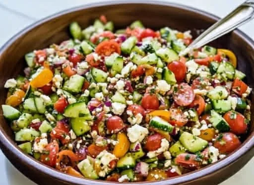 Fresh Mediterranean Chopped Salad featuring colorful vegetables and herbs