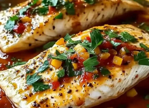 Plate of Mediterranean Tilapia with herbs and spices, showcasing a delicious seafood dish.