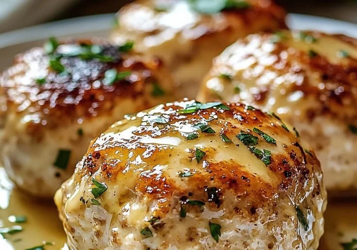 Melt-in-your-mouth garlic parmesan chicken meatloaf served on a plate.