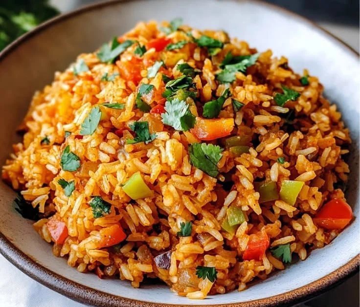 Plate of easy and flavorful Mexican rice served as a side dish