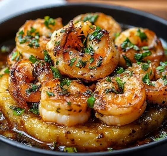 Delicious Mofongo with Garlic Shrimp served on a plate.