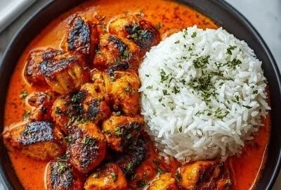 Bowl of flavorful Nigerian chicken stew filled with vegetables and spices