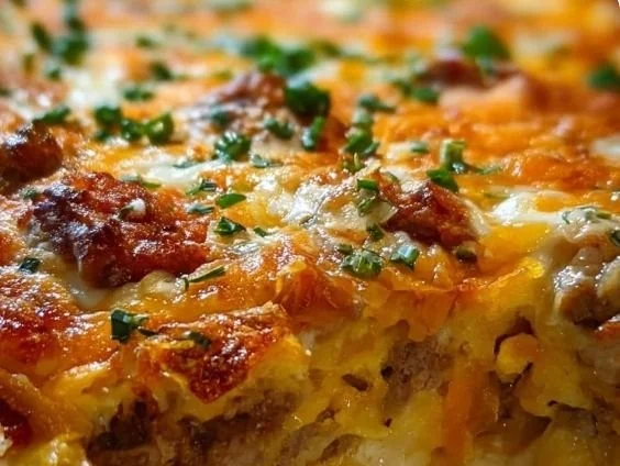 Delicious overnight breakfast casserole with eggs, cheese, and veggies