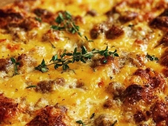 Delicious overnight breakfast casserole ready to bake