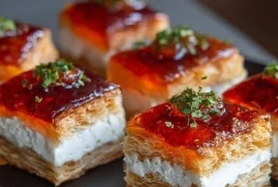 Pepper jelly cream cheese bites served on a platter