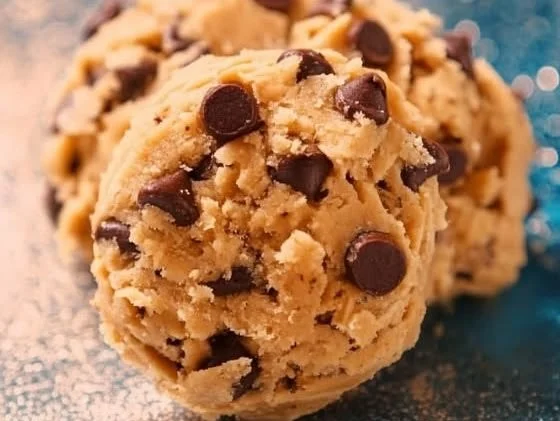 Protein-packed edible cookie dough in a bowl with chocolate chips