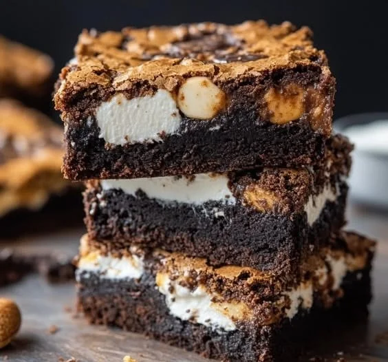 Delicious S'mores Brownies topped with chocolate and marshmallows